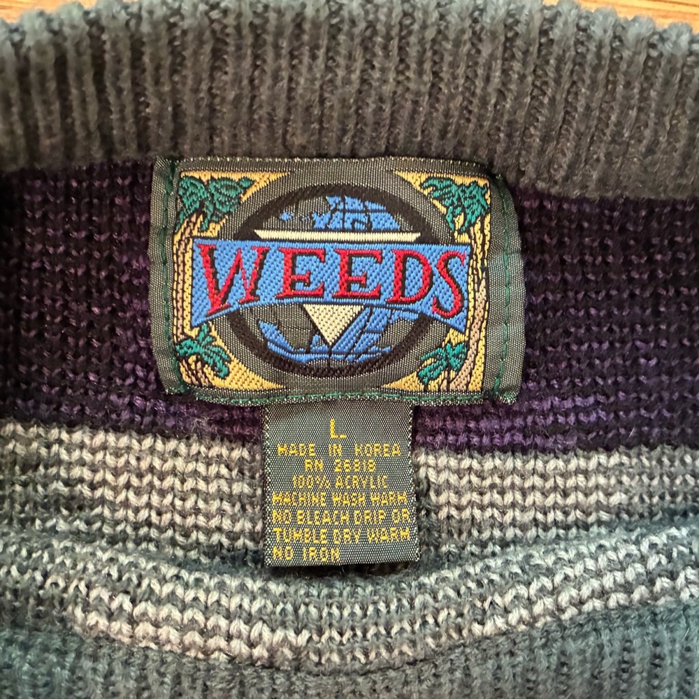 Vintage Weeds Sweater 90s Cosby Grandpa Abstract Geometric Acrylic Pullover L - Picture 4 of 11